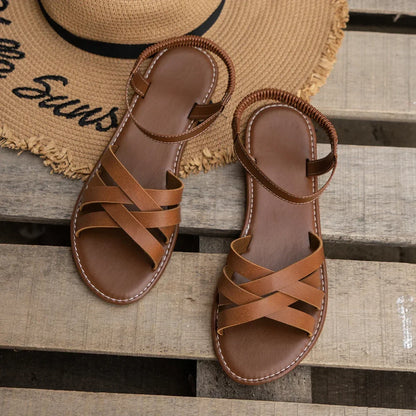 Women's Chic Spring Flat Sandals - Lightweight Elastic Band Comfort Shoes for All-Day Casual Style
