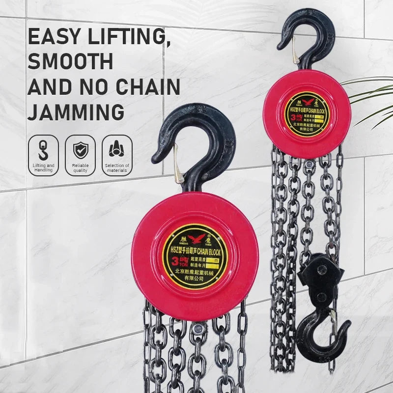 3M Heavy Duty Manual Chain Hoist - Hand Chain Block with Hook for Industrial & Construction Lifting