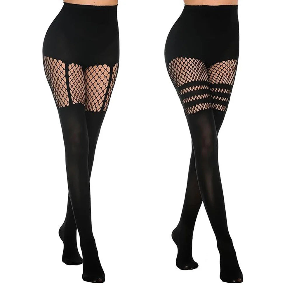 Black Hollow-Out Fishnet Pantyhose – Sexy Suspender Tights for Women, Nightclub & Dance Socks
