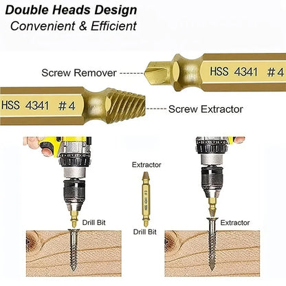 Damaged Screw Extractor Set - HSS Drill Bit Kit for Removing Stripped Broken Screws with Power Tools