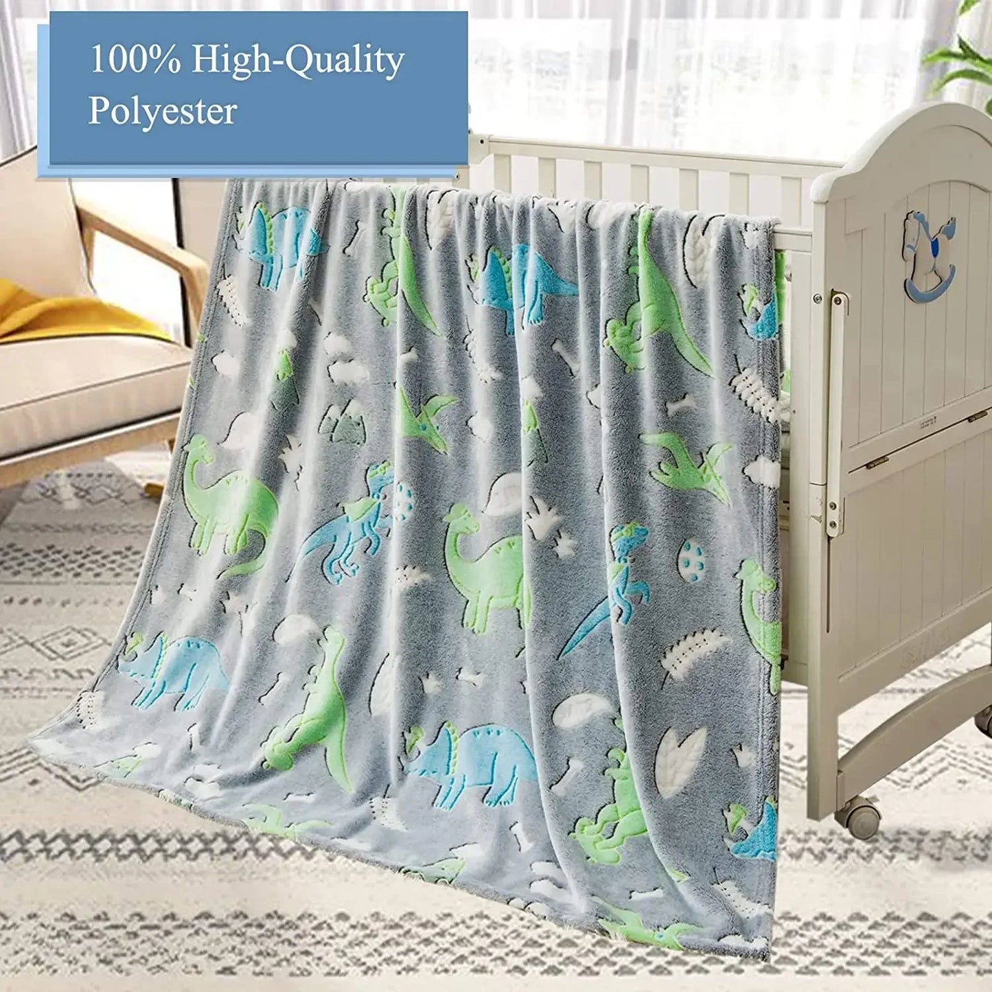 Luminous Unicorn & Dinosaur Plush Blanket – Glow-in-the-Dark Soft Flannel Throw for Boys & Girls, Christmas Gift