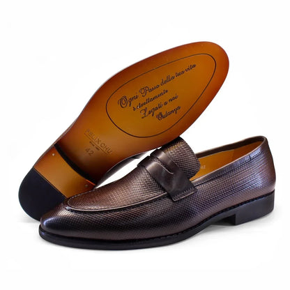 Men’s Genuine Leather Loafers - Comfortable Casual Shoes with Rubber Sole and Braided Pattern Size 39-46