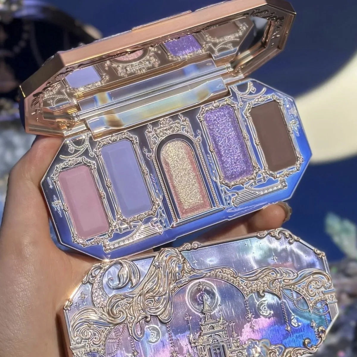 Flower Knows Moonlight Mermaid Eyeshadow Palette – 5-Color Matte, Shimmer & Glitter Waterproof Eye Shadow