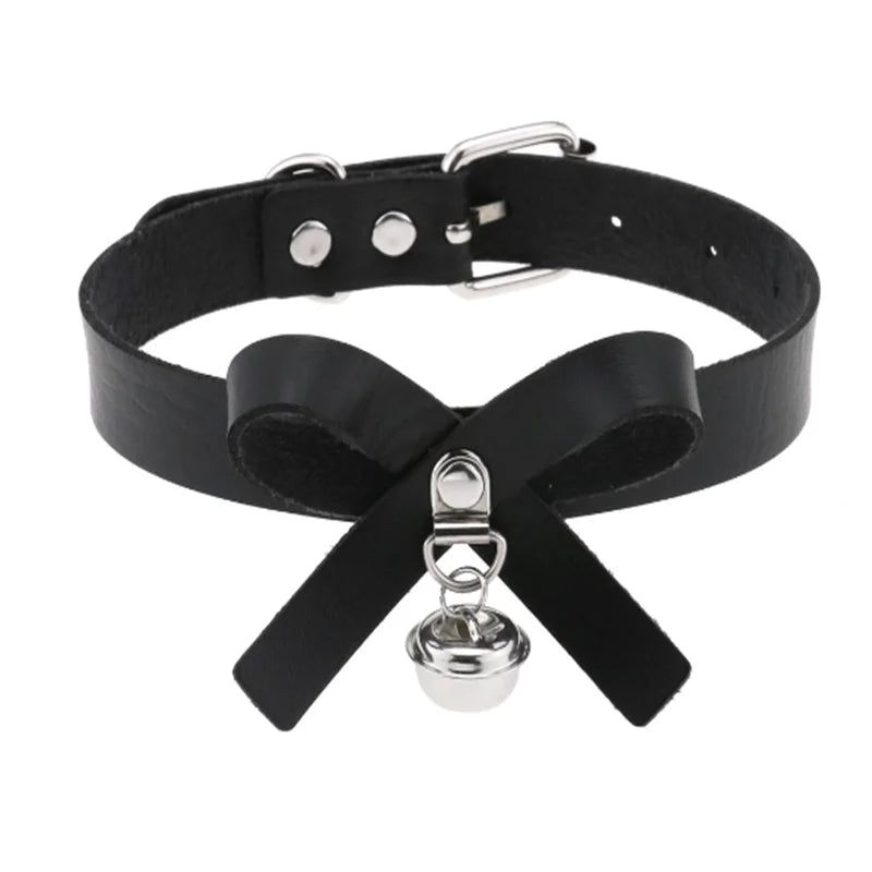 Harajuku Gothic Spike Rivet Star Choker Necklace – Black Bowknot PU Lace Leather Y2K Hip Hop Rock Jewelry for Girls