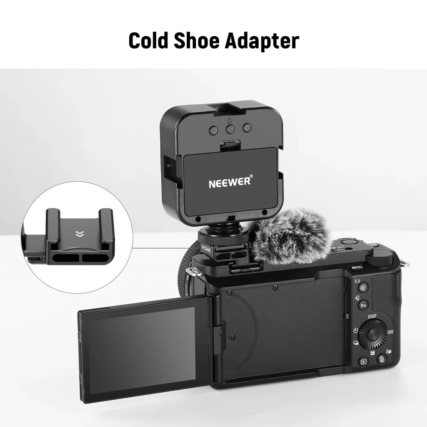 Neewer Cold Shoe Wind Muff – Furry Microphone Windscreen for ZV Series Vlog Cameras with Mount Adapter