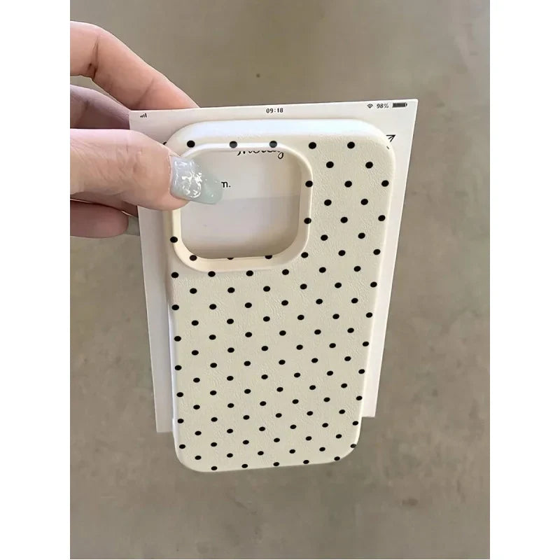 White Polka Dot Phone Case - Full Coverage TPU Shockproof Protective Cover for iPhone 11 12 13 14 15 16 Pro Max