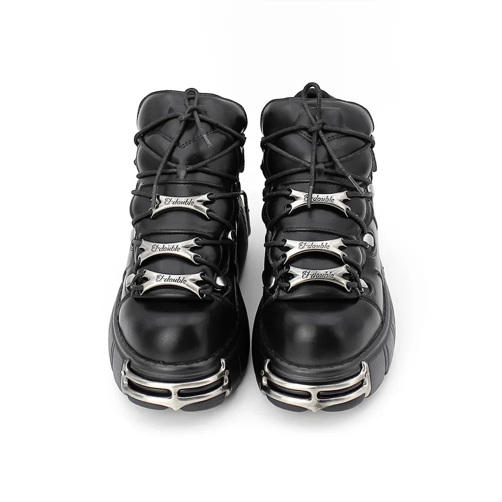 New 2024 Punk Style Women's Platform Shoes – 6CM Lace-Up Rock Boots with Metal Decor