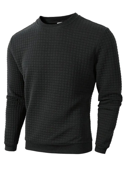 Men's Crew Neck Knit Sweater - Solid Color Jacquard Check Pullover Warm Casual Streetwear Top