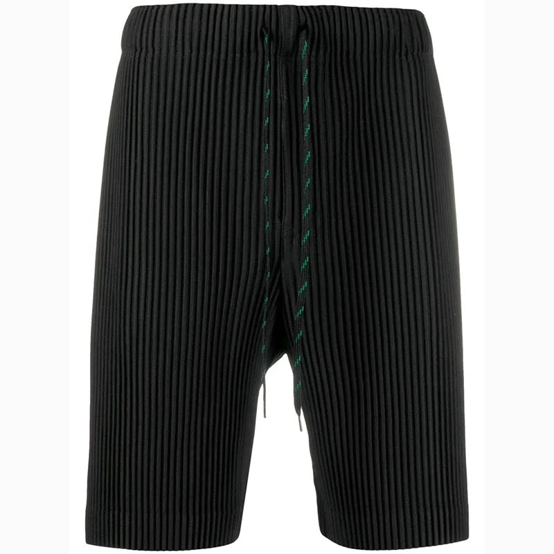 ISSEY 2026 Miyake Pleated Shorts - Men's Loose Draped Straight Leg Drawstring Cropped Pants
