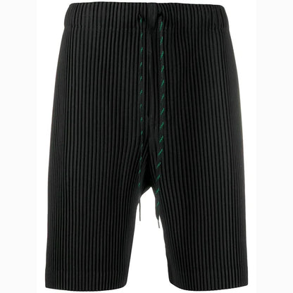 ISSEY 2026 Miyake Pleated Shorts - Men's Loose Draped Straight Leg Drawstring Cropped Pants
