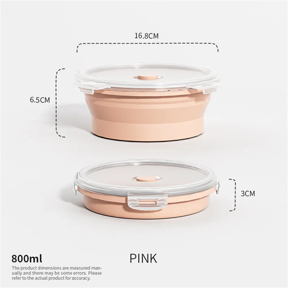 Collapsible Silicone Food Storage Container - Portable Lunch Box with Lid for Microwave & Freezer Use