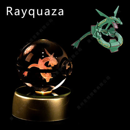 Pokémon Crystal Ball Night Light - 3D Pikachu Gengar Mewtwo Glass Lamp Statue Kids Birthday Gift
