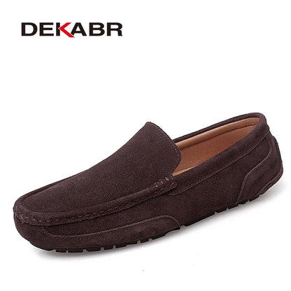 DEKABR Men's Leather Loafers - Warm Soft Slip-On Business & Driving Shoes