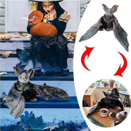 Vivid Bat Plush Pillow - Realistic Foldable Wing Stuffed Doll, Soft Seat Cushion and Halloween Christmas Decor