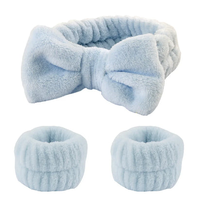 Coral Fleece Wash Face Headbands Set - Waterproof Absorbent Wristbands for Women, Hair Accessories Head Band