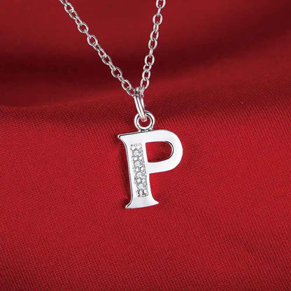 26 Letter 925 Sterling Silver Necklace - Zircon Initial Pendant Jewelry Gift for Women & Girls