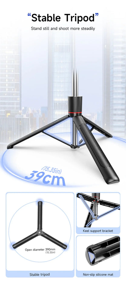 MEUYAG Selfie Stick Tripod – 1708mm Monopod with Fill Light, Bluetooth Remote, 360° Rotation & 1/4” Interface for Mobile Phones