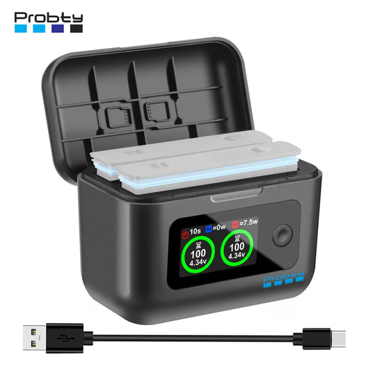 Insta360 X5 Battery Charger - 2 Slot Fast Charging Portable Storage Case with LCD HD Color Screen for Insta360 X5 Batteries