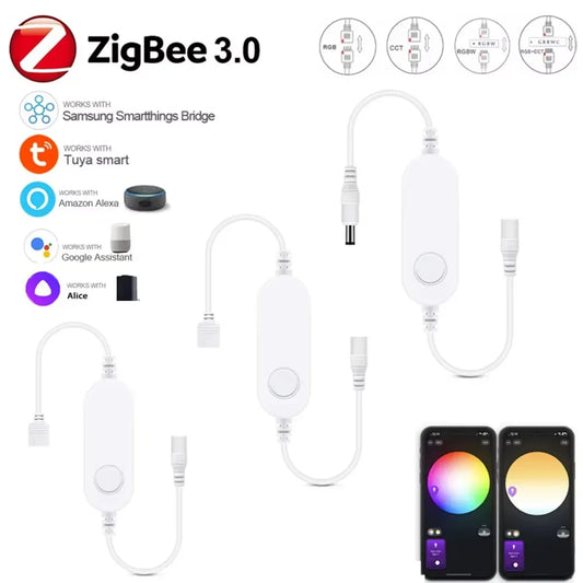 Zigbee 3.0 Smart LED Strip Controller, DC 5V/12V/24V Dimmer RGB/RGBW/RGBCCT CCT Single Color, Compatible with Tuya, Alexa & SmartThings, 2Mqtt Support