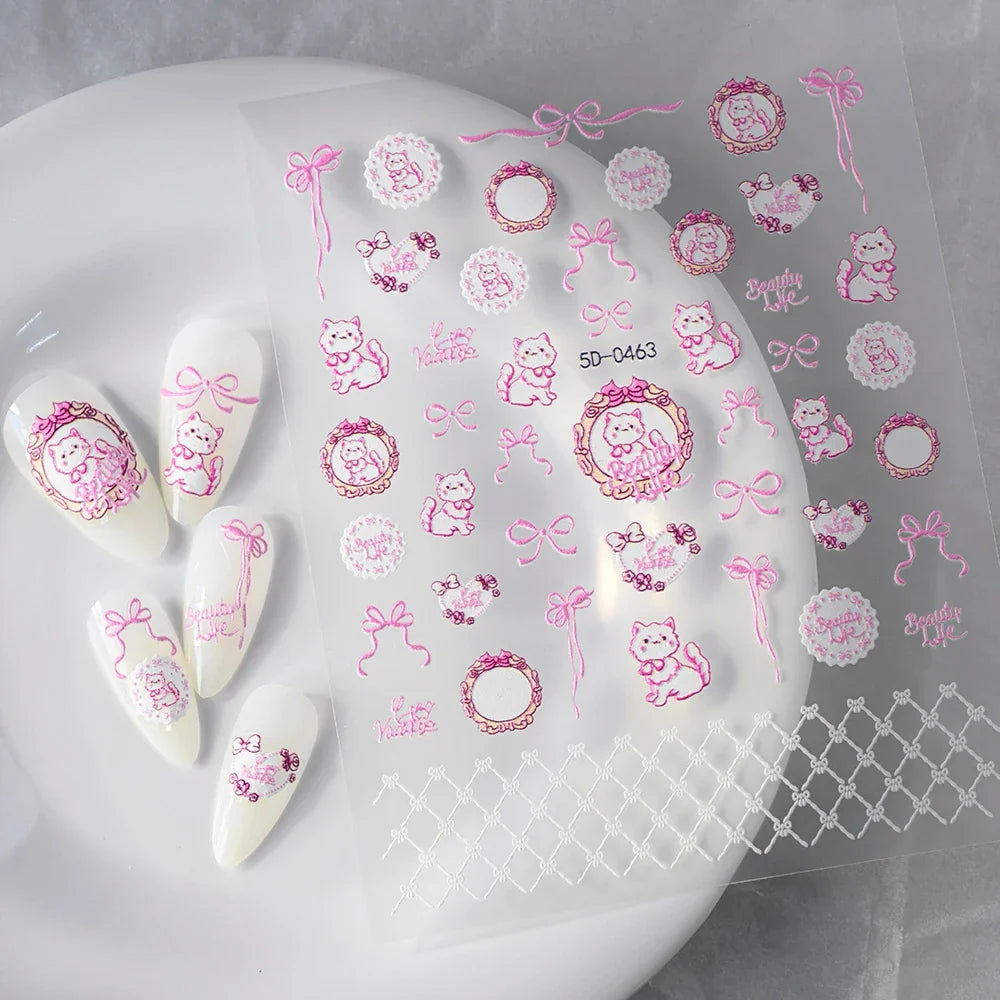 5D Macaron Nail Stickers - Embossed Flower, Fruit, Bear & Rabbit Charms for Summer DIY Manicure Decoration
