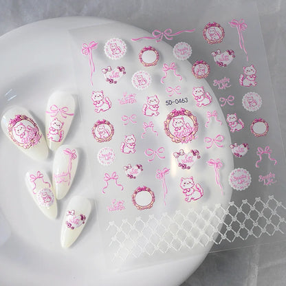 5D Macaron Nail Stickers - Embossed Flower, Fruit, Bear & Rabbit Charms for Summer DIY Manicure Decoration