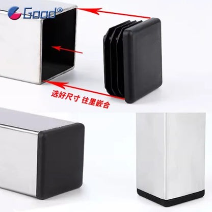 Black Square Tube End Caps - Plastic Blanking Plugs for Furniture, Tables & Chairs 10-100mm