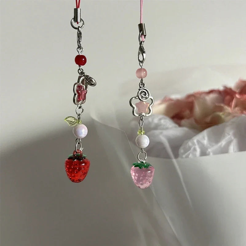 Cute Strawberry Keychain Charm - Lightweight Fruit Phone Lanyard & Aesthetic Bag Chain Accessory for Girls