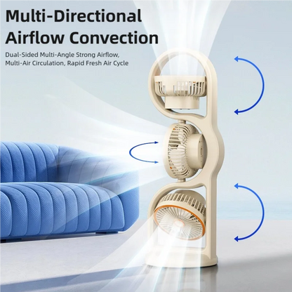 Portable USB Rechargeable Three Head Fan - 360° Air Circulation 5 Speed Desktop Cooling Fan for Dorm, Office & Outdoor Use