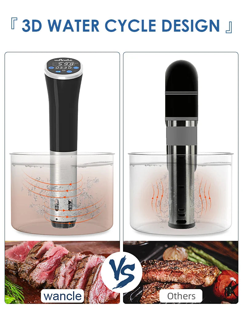 Wancle 1100W Sous Vide Cooker - LCD Touch Immersion Circulator, Accurate Cooking, IPX7 Waterproof with Digital Display