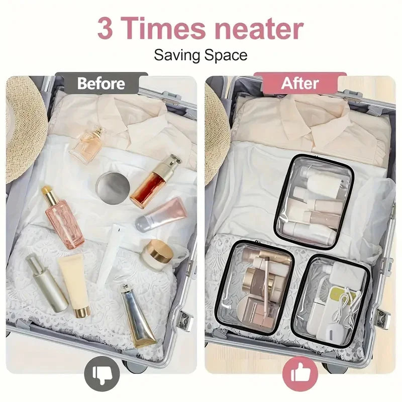 Transparent Travel Tote Bag - Clear Zipper Organizer Case for Toiletries, Makeup, Electronics, Gym, and Airport Use
