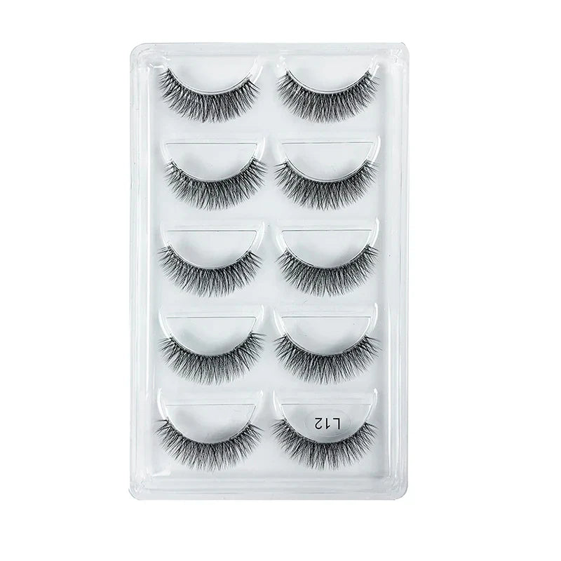 5 Pairs Manga Style Cosplay False Eyelashes – Soft Natural Short Mink Strip Lashes with Clear Band