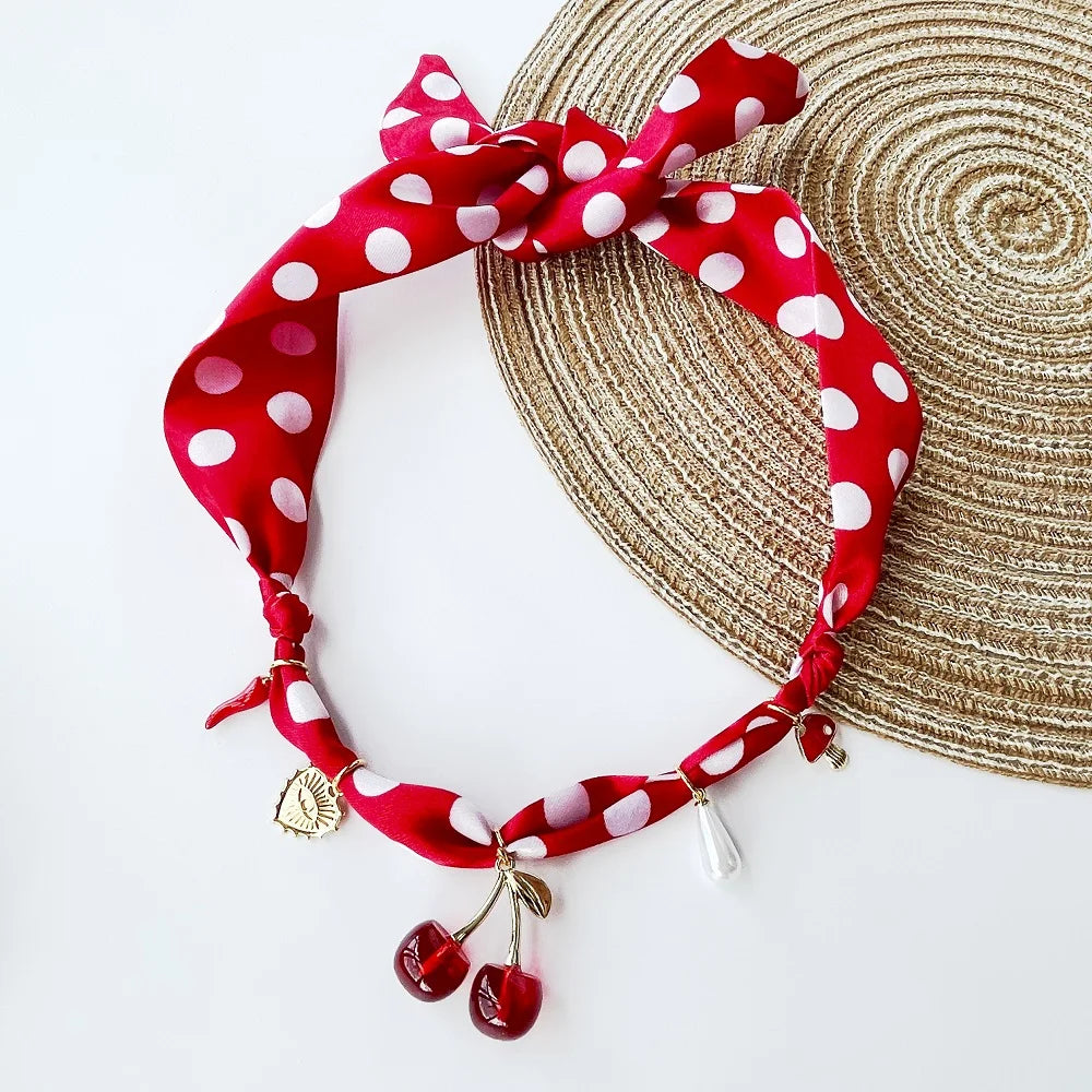 Bohemian Fabric Scarf Necklace - Sea Life, Heart & Floral Charm Pendant Vacation Jewelry Gift for Women
