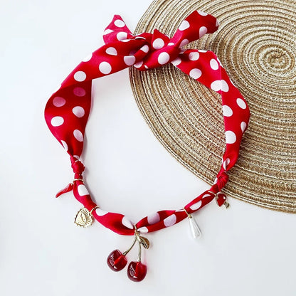 Bohemian Fabric Scarf Necklace - Sea Life, Heart & Floral Charm Pendant Vacation Jewelry Gift for Women