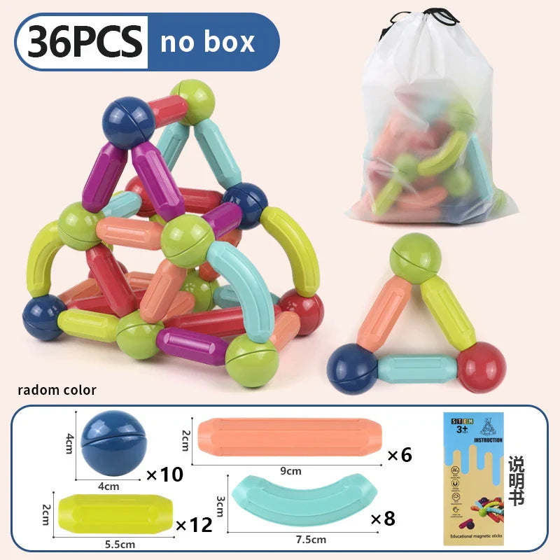 Magnetic Building Blocks Set – Montessori Educational Stick & Rod Constructor Toys for Kids Boys & Girls