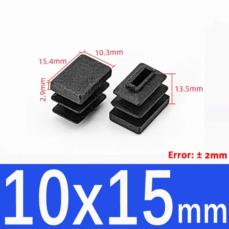 Black Square Tube End Caps - Plastic Blanking Plugs for Furniture, Tables & Chairs 10-100mm