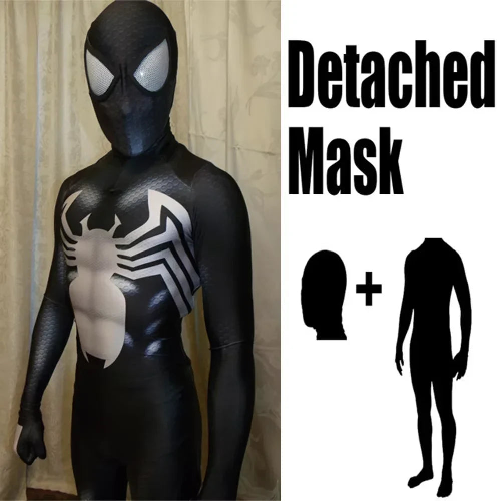 Halloween Venom Symbiote Spider Costume - Men’s Black Superhero Zentai Bodysuit for Cosplay Parties