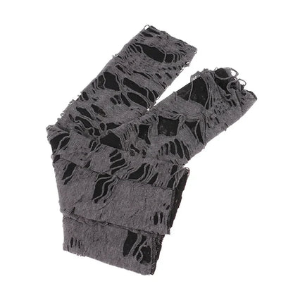Gothic Fingerless Ripped Gloves - Black Slit Halloween Cosplay Gloves for Adults