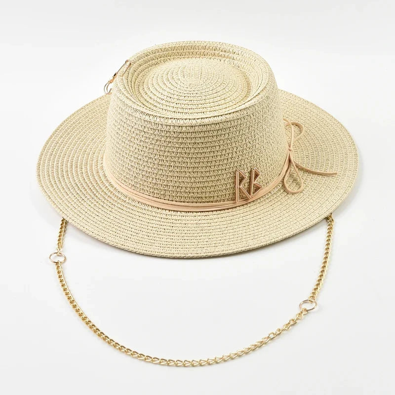 Women's Straw Sun Hat - Elegant Ribbon Decor Beach Travel & Party Dress Hat