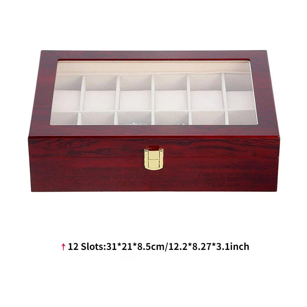 Luxury Wooden Watch Box Organizer – 1/2/3/5/6/10/12 Grid Slots Display Case for Men & Women Watches Jewelry