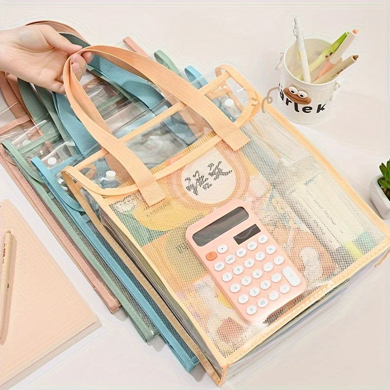 Transparent PVC Double Layer Tote Bag - Wide Storage Book Bag for Students & Supplies