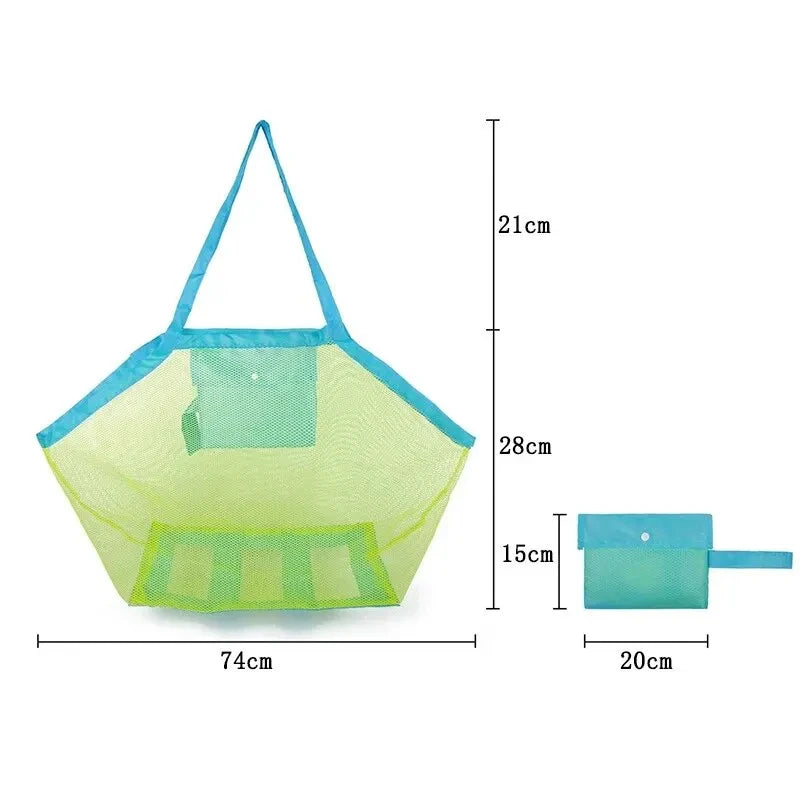 Multicolor Mesh Beach Bag - Large Sand-Resistant Foldable Tote with Hanging Hole for Toys & Storage