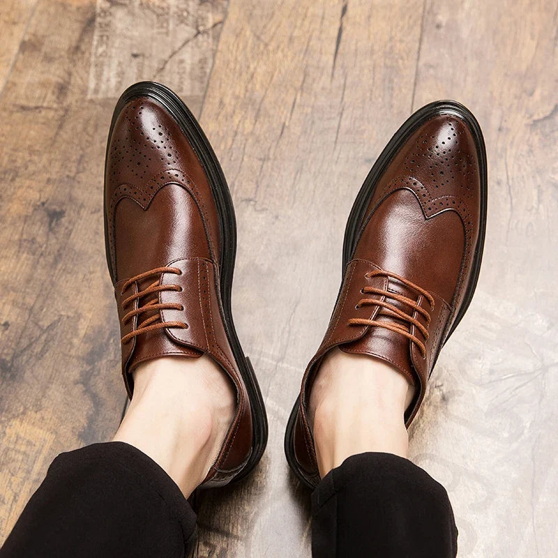 Men’s Classic Leather Brogue Dress Shoes - Formal Office, Wedding & Casual Business Shoes for Men