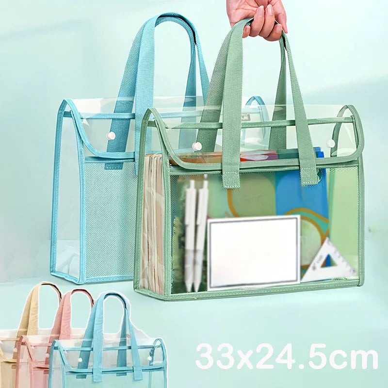 Transparent PVC Exam Bag - Large Capacity Waterproof Study Pouch for School Test Papers, Documents & Stationery Storage