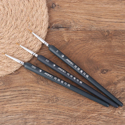 3PCS Gouache & Watercolor Mini Paint Brushes – 0/00/000 Wolf Hair Sketch & Detail Brushes for Professional Art