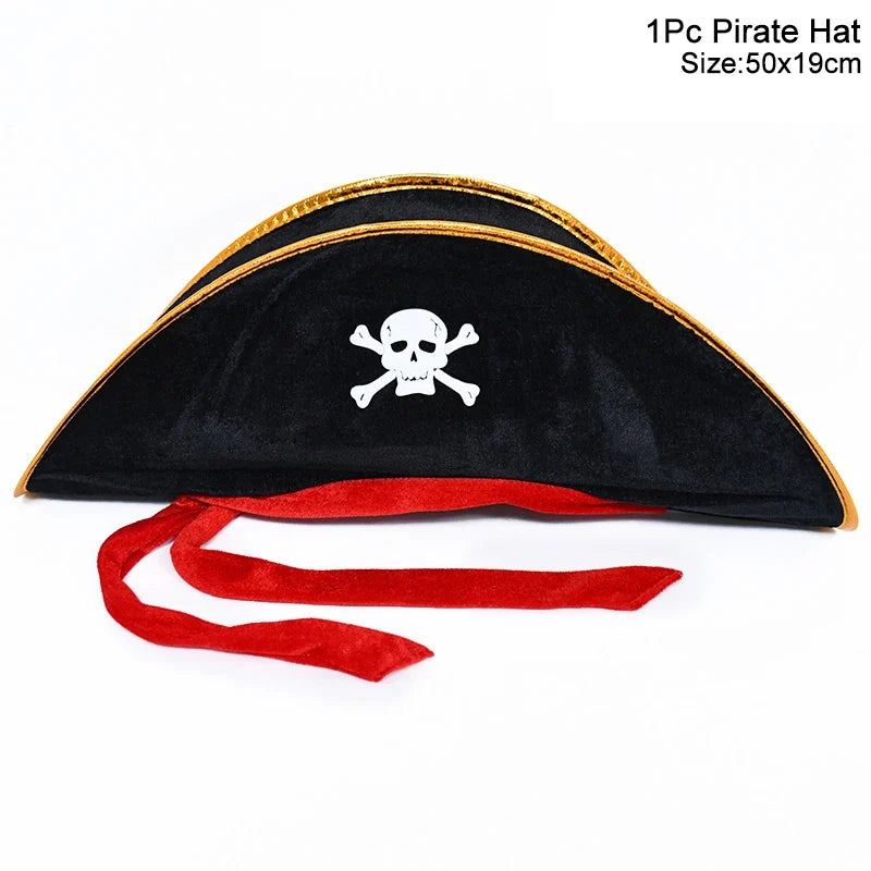 Pirate Party Favor Set - Kids Skull Hat Eye Patch Coins Ship Balloons Halloween Costume Decorations