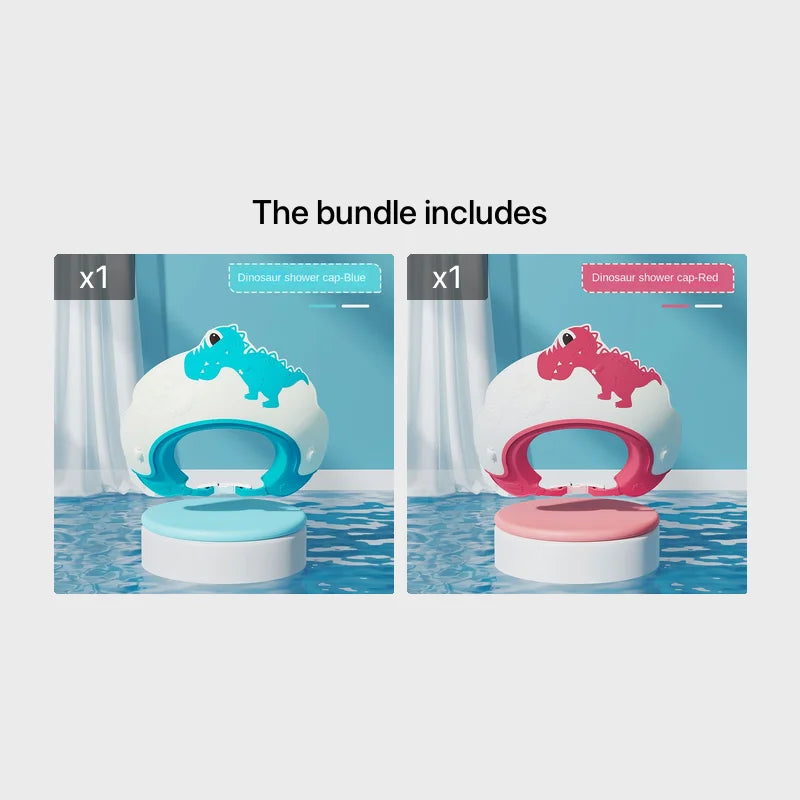 Baby Waterproof Shampoo Cap - Soft Rubber Adjustable Hair Wash Hat with Ear Protection & Dinosaur Design