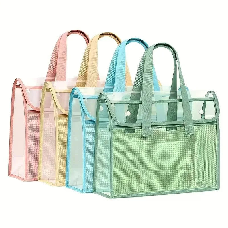A4 Student Exam File Bag - Waterproof Double Layer PVC Document Organizer with Handle & Pockets