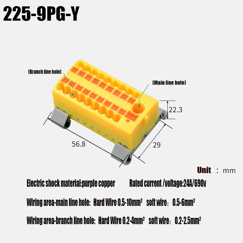 Compact Push-In Wire Connector Terminal Block – Fixed Modular Multi-Link Splicing 1-In Multiple-Out Lighting Connector 225 Series