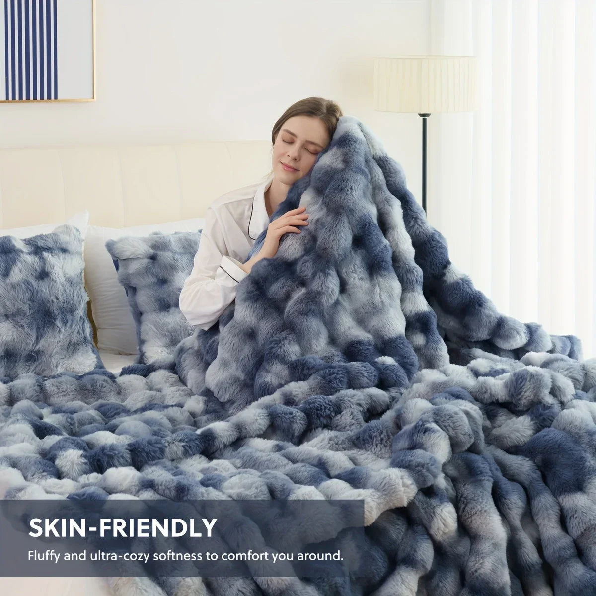 Cozy Faux Rabbit Fleece Blanket – Soft Warm Throw for Bedroom, Living Room & Dorm
