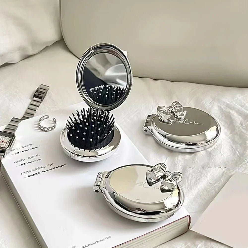 Folding Comb with Mirror - Portable Scalp Massage Hair Styling Brush for Women